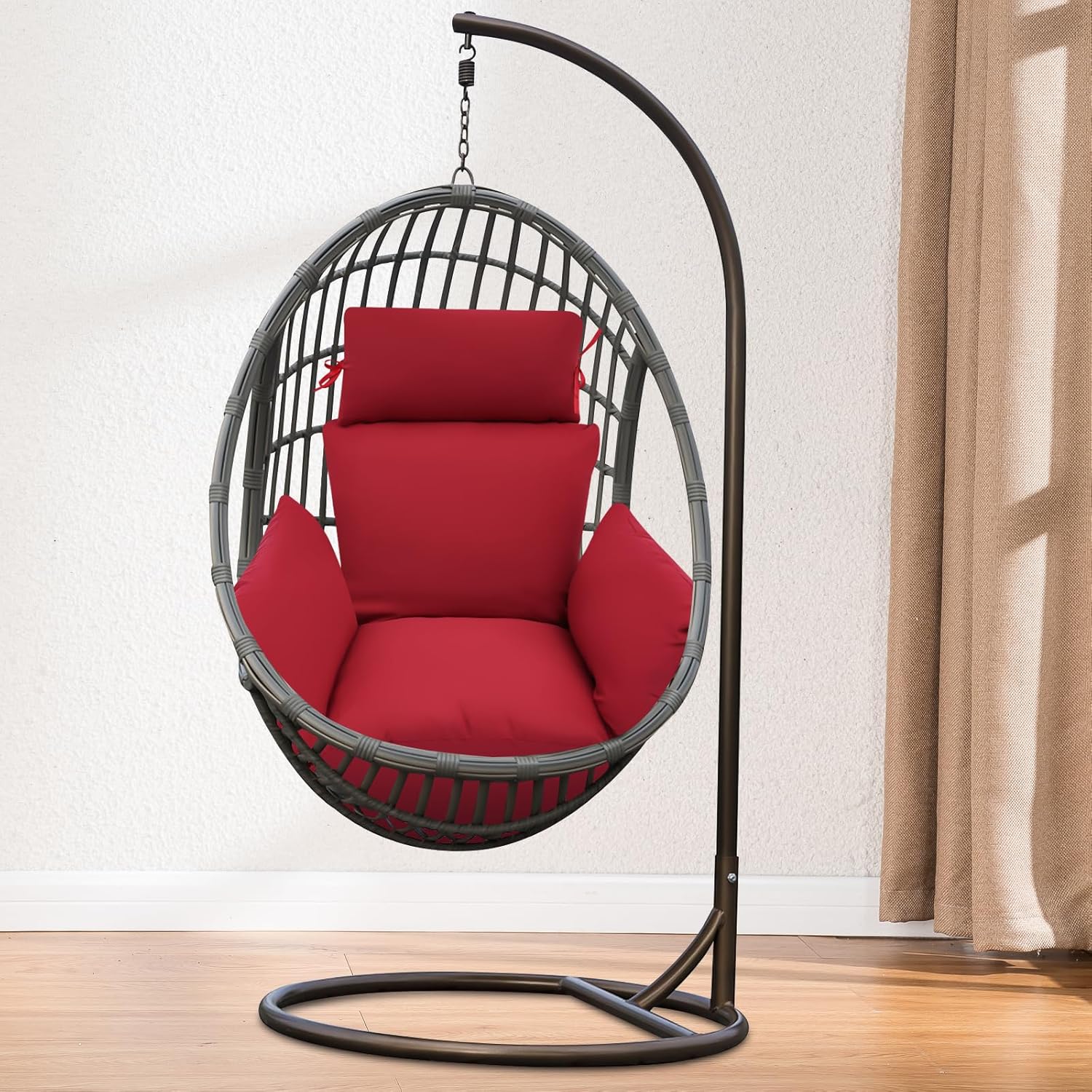 Thickened Hammock Swing Chair Cushion, Soft Hanging Egg Chair Cushion Washable Hanging Basket Seat Cushion Pillow for Indoor and Outdoor Garden Offices (Red)