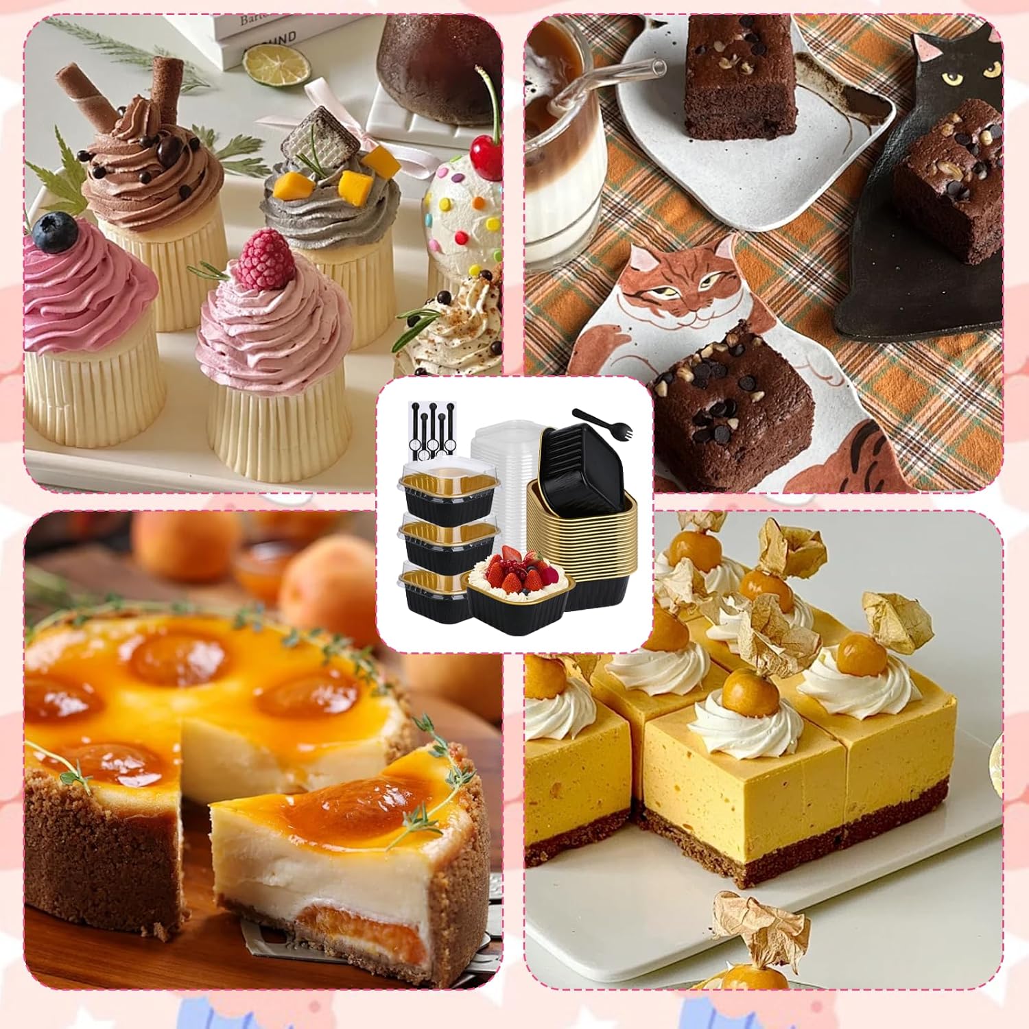 Disposable Ramekins Cupcake Liners for Brownie Pie 100 Pack Mini Cake Pans with Lids,Disposable small cake pans with Lids and Spoons Stickers - Image 6