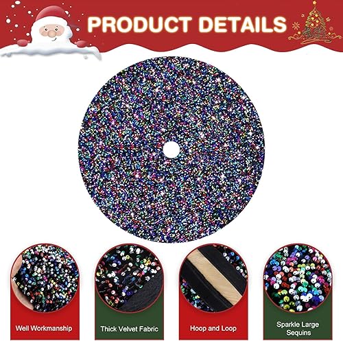 Miniatura 9 de Falda de árbol de Navidad con lentejuelas azules, falda de terciopelo grueso con purpurina, falda de árbol de Navidad de 21 pulgadas, falda de árbol