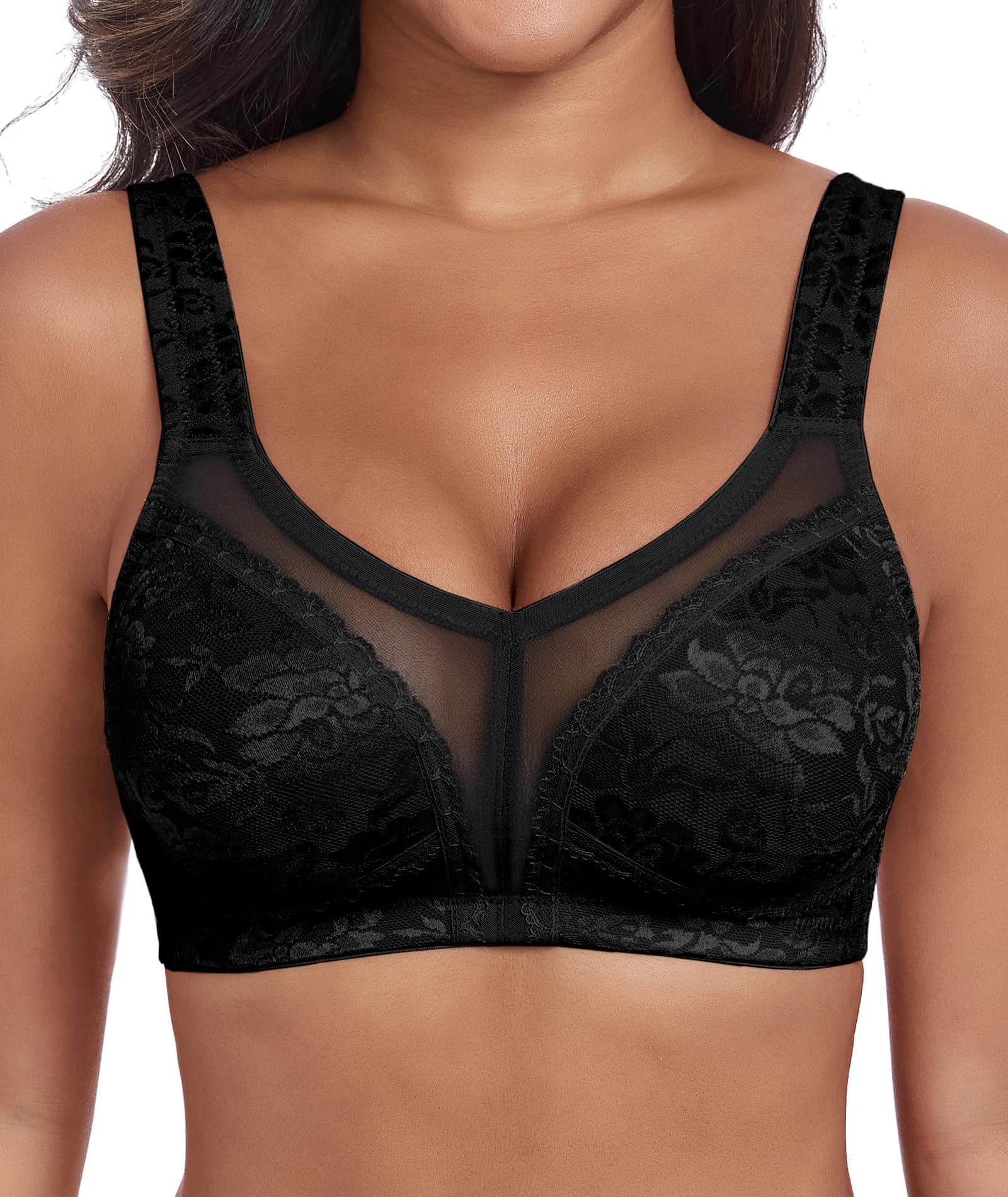 Full Coverage Minimizer Bras for Women Comfort Wirefree Plus Size Non Padded Large Busts Lace Jacquard