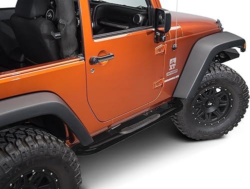 Miniatura 3 de Redrock - Barras laterales curvadas redondas de 3 pulgadas negro texturizado compatible con Jeep Wrangler JK 07-18 de 2 puertas