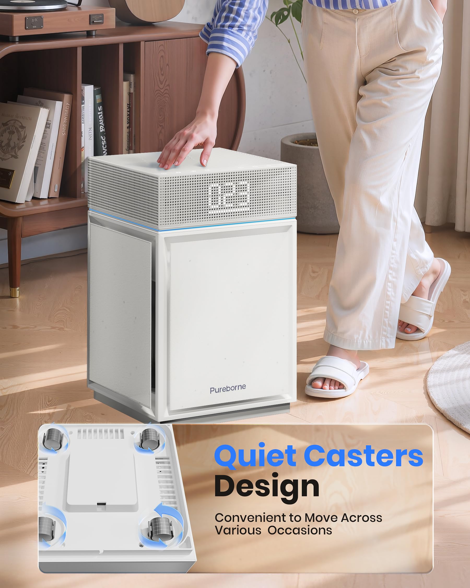 Luftreiniger Allergiker für Schlafzimmer Zuhause, Weiß | Air purifier mit CADR 400m³/h, 260㎡, HEPA Luftfilter gegen Fellgeruch Staub Pollen PM2.5, Luftqualitätssensor & PM2.5-Display