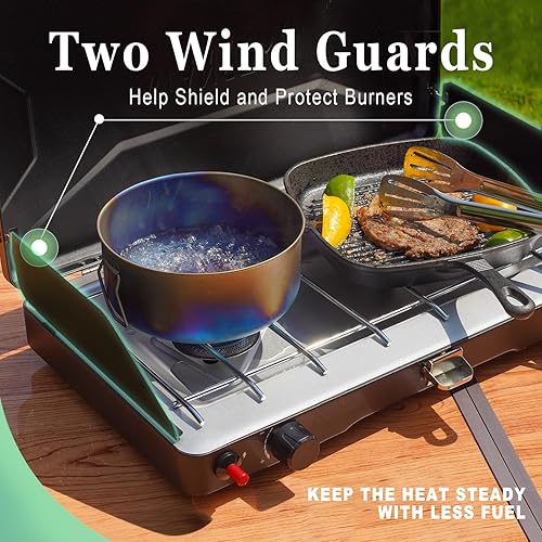 Miniatura 5 de VANSTON Estufa de camping de propano de 2 quemadores, 20,000 BTU en total, parrilla portátil de gas para campamento, estufa con quemadores