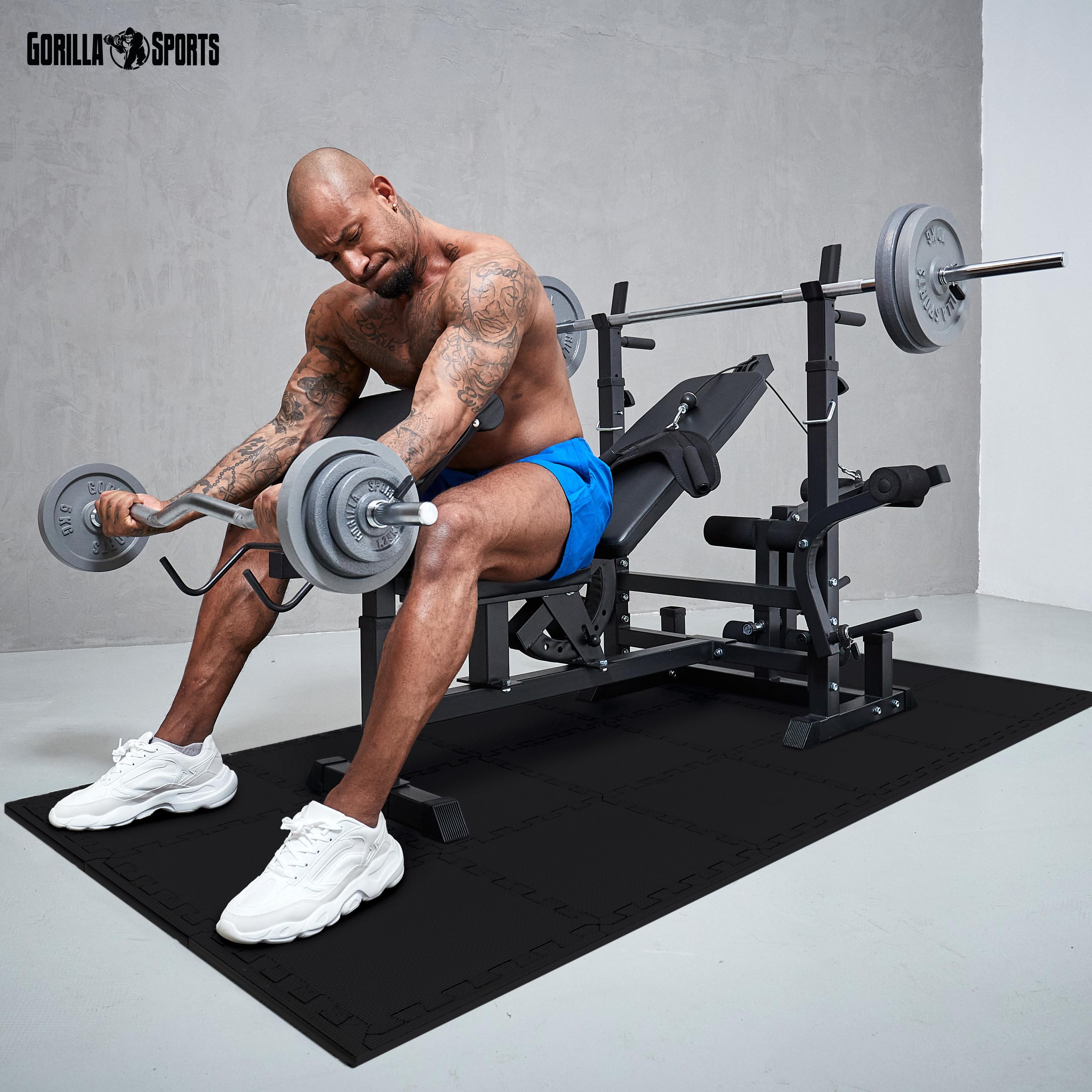 Tapis Mousse GORILLA SPORTS – 18 Dalles 30x30 Cm + Bords – Antidérapant, EVA – Pour Salle De Sport, Garage Ou Atelier