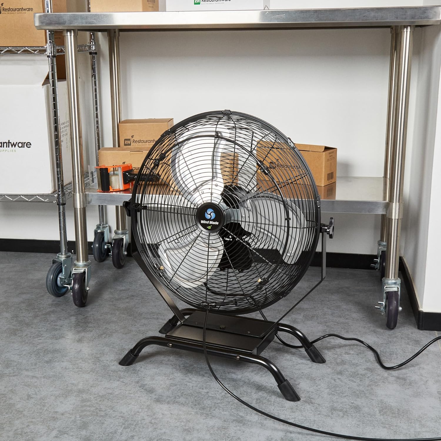 Restaurantware-Wind Blade 20 Inch 4650 CFM Industrial Fan, 1 Heavy Duty Wall Mount Fan - Included Misting Kit, 3-Speed High Velocity Motor, Black Metal, For Warehouse, Garages, Or Basement