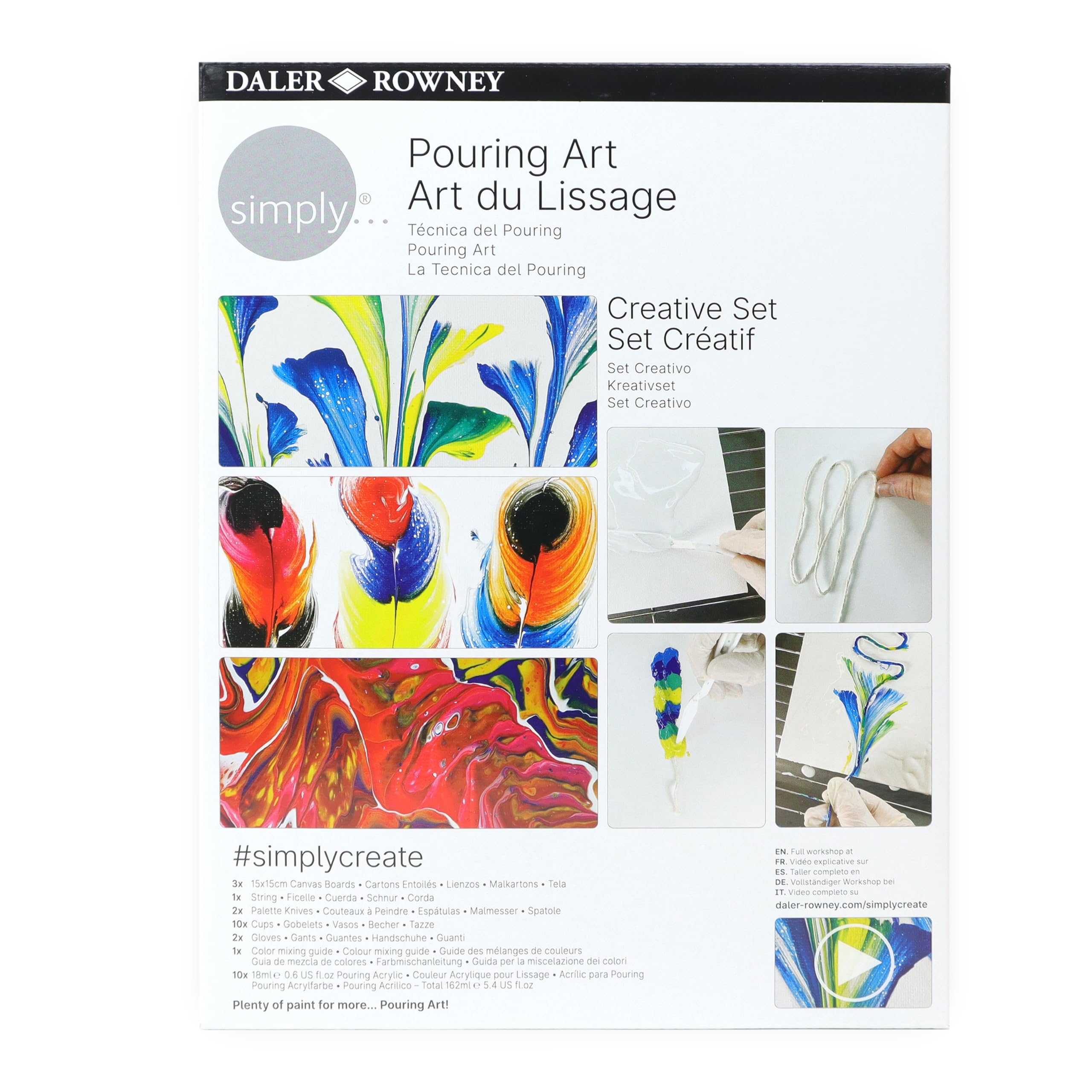 Daler-Rowney Simply Pouring Painting Creative Set, DIY, Fun Activity, Make Your Own Art, Ideal as Gifts for Entry-Level Artists & Hobbyists