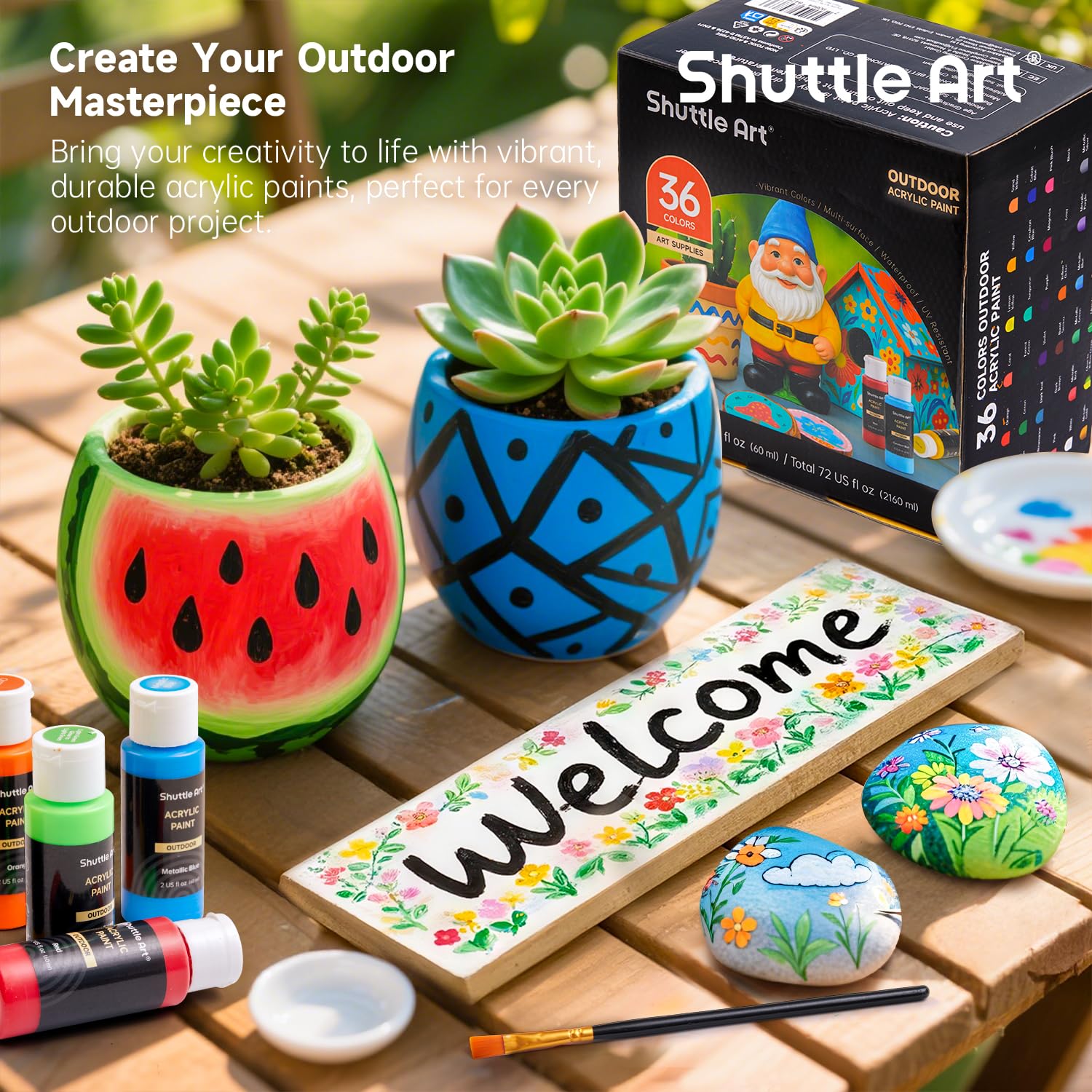 Shuttle Art Outdoor Acrylic Paint Set, 36 Colors 2oz/60ml Waterproof Acrylic Pai — product photo
