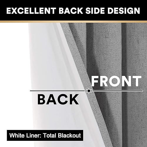 Miniatura 198 de PrinceDeco Cortinas opacas 100% para dormitorio, cortina de lino para puerta corrediza de cristal, cortinas opacas extra anchas con ojales Arena