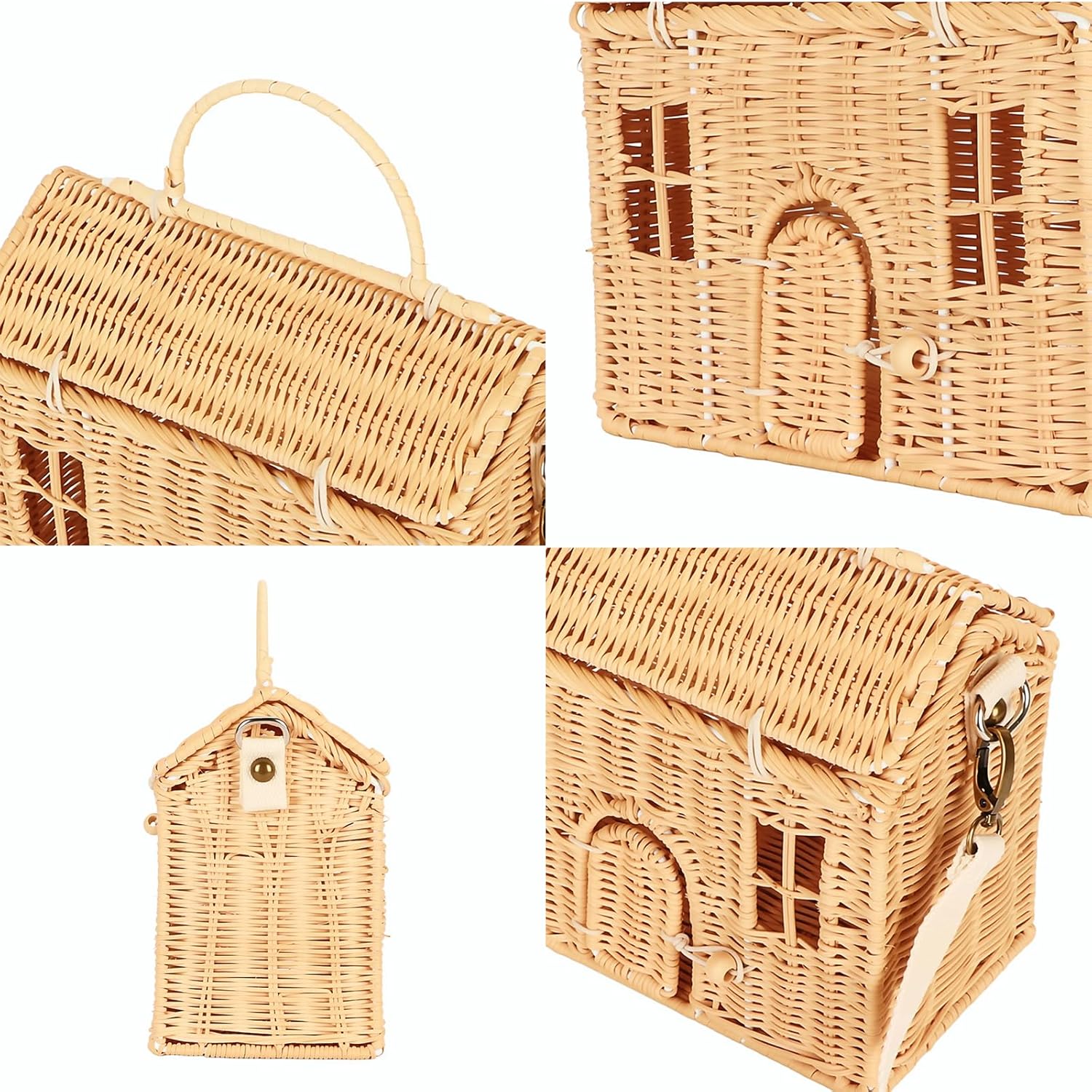 Handwoven Rattan Bag,Portable Handle Adjustable Strap Rattan Shoulder Bag