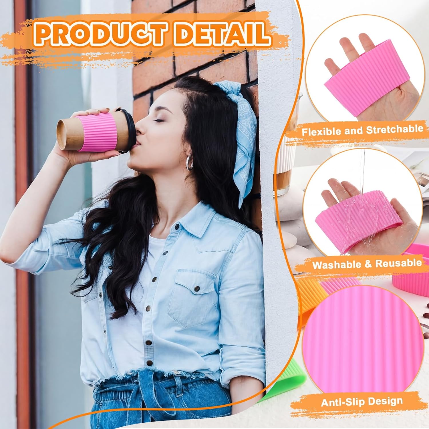 Blushtier 24 Pack Silicone Cup Sleeves, Reusable Heat Resistant Anti Slip Mug Grips, Ribbed Cup Sleeve Protectors for Coffee Mugs Glass Cups, Multi Color Set