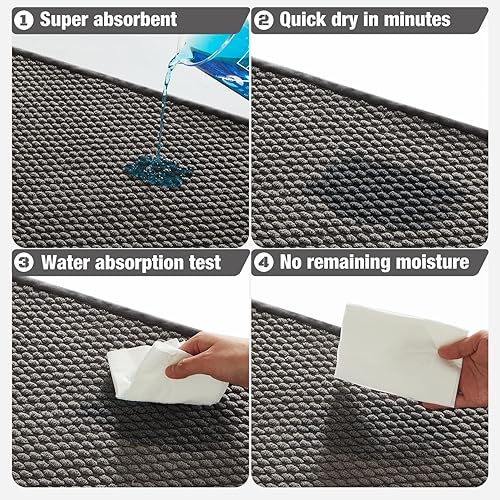 Miniatura 8 de Alfombras de baño antideslizantes, lavables, superabsorbentes, delgadas, pequeñas, de secado rápido, de pelo bajo, color gris oscuro, 16 x 24