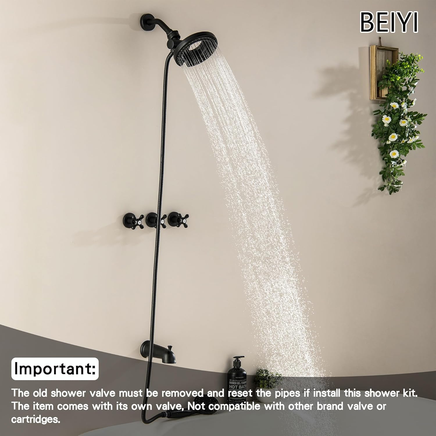 3 Handles Tub and Shower Faucet Set Matte Black 2-in-1 Dual Shower Bathtub Shower Faucets Combo Three Knod Tub and Shower Trim Kit Shower System Complete