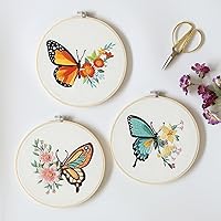 Vista 4 de Bonroy Juego de 4 juegos de bordado para principiantes, manualidades de arte, fácil costura, incluye ropa de bordado, patrón, aro de bordado, manual