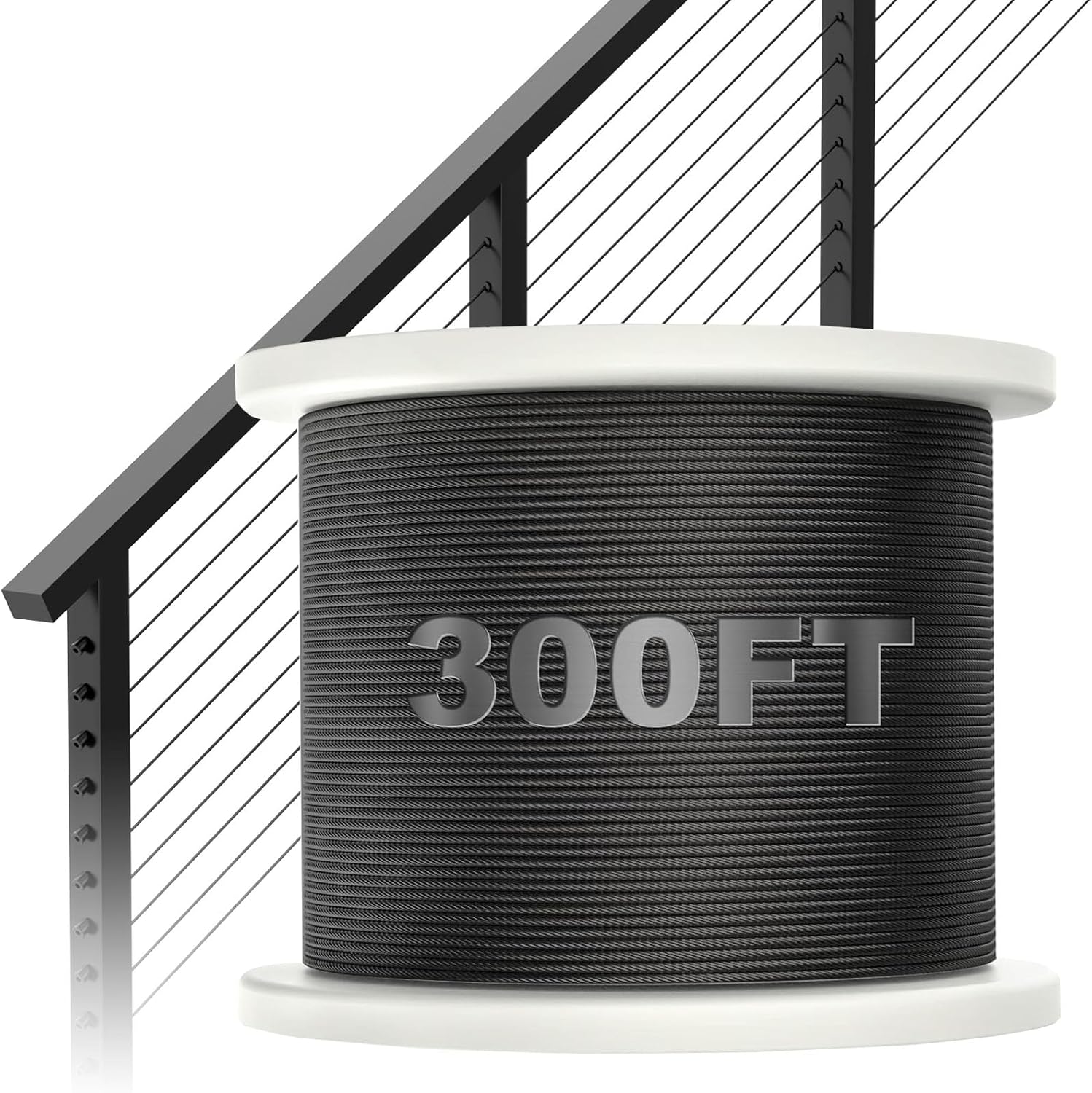 BLIKA 300FT 1/8" Black Stainless Steel Cable, T316 Marine Grade, Stainless Steel Wire Rope 7x7 Strand Construction, 1850lbs Breaking Strength Aircraft Cable for Deck Cable Railing, DIY Balustrades