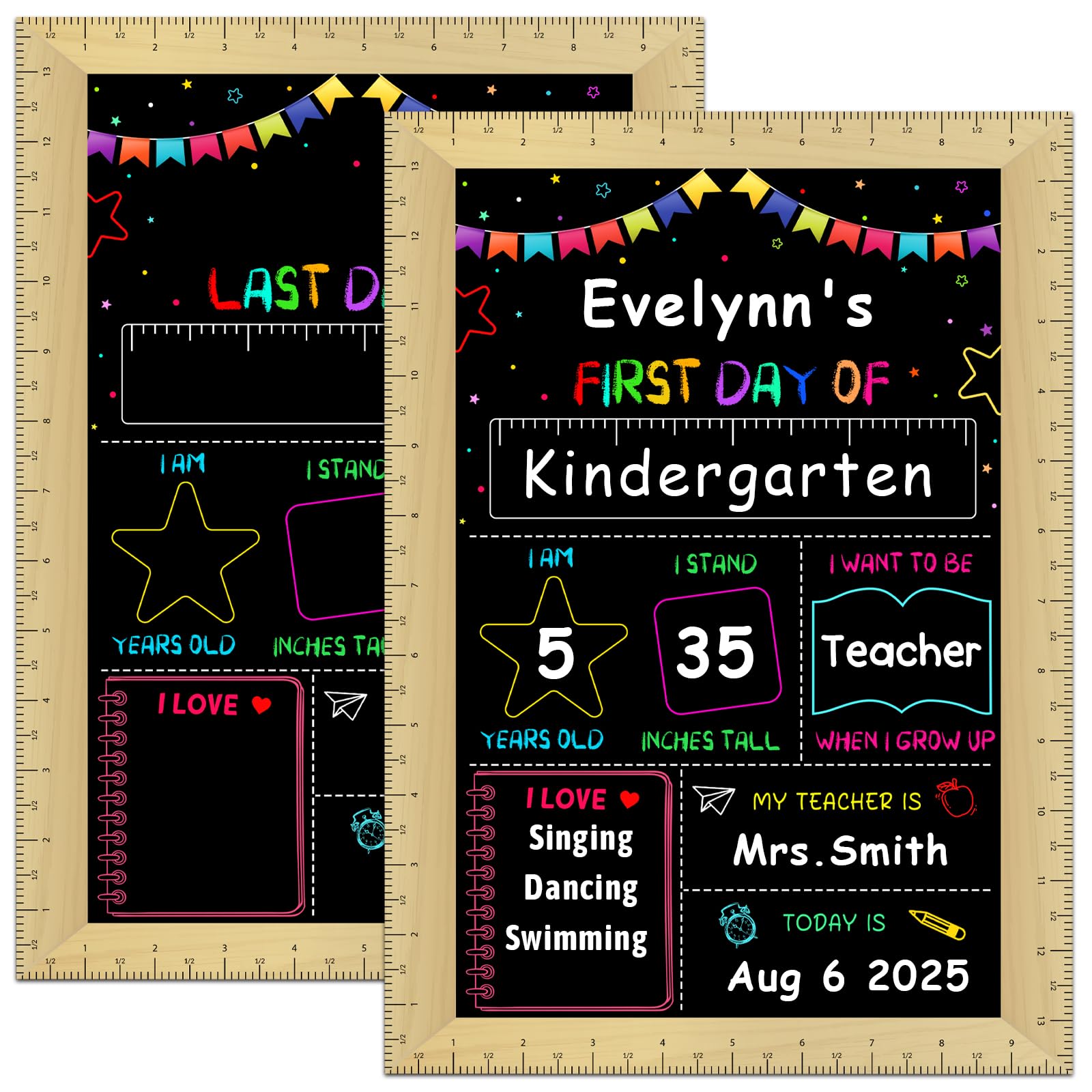 JUESMOS First & Last Day of School Sign with Ruler Frame