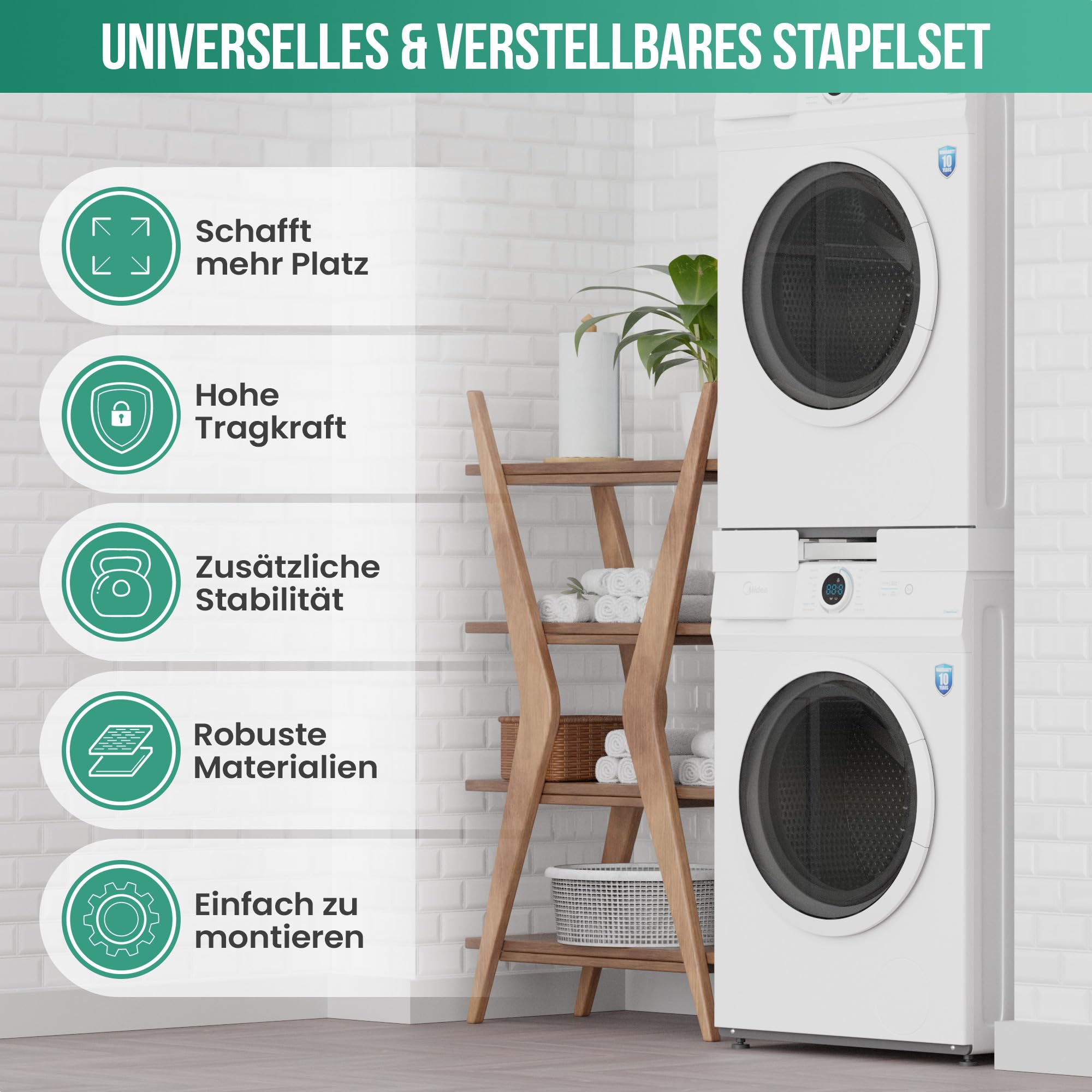Avalo Stacking Kit Verbindungsrahmen für Waschmaschine Trockner - Universal Zwischenbaurahmen - Universell verstellbar