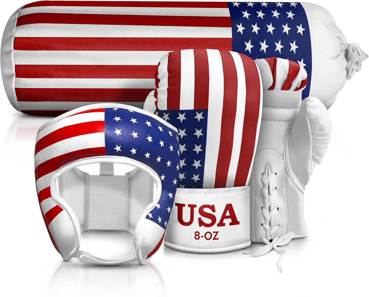DXM SPORTS USA Flag Kids Punching Bag Set with 8OZ Boxing Gloves, Headguard and Punching Bag Set for Kids