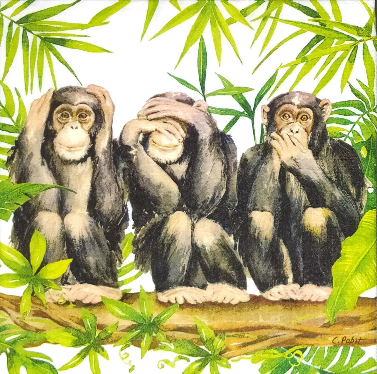 Set of 2 Individual Decoupage Paper Party Napkin Chimpanzee Monkey Ape Watercolor Decor Luncheon Napkins for a Birthday Holiday, Wedding, Cocktail Party