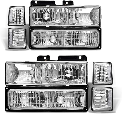 Miniatura 1 de ADCARLIGHTS Conjunto de faros delanteros para Chevy SilveradoC10 PickupCK 1500 2500 3500 Suburban, 1995-1999 Tohoe cromada con reflector transparente