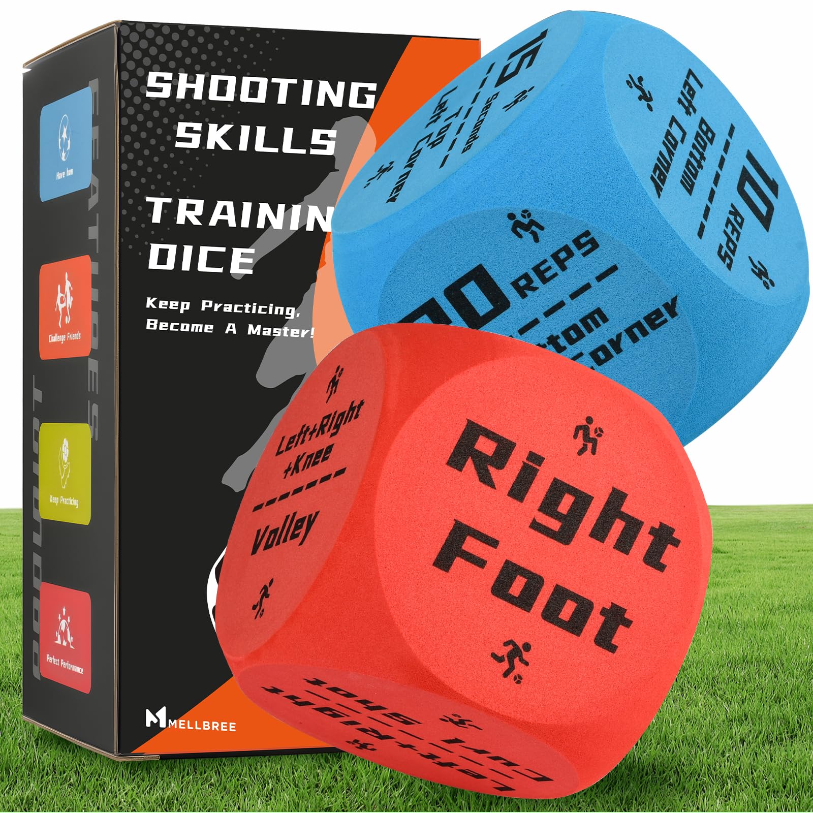 Super Big Football Training Dice Gifts, Mellbree 2Pcs Shooting & Keepy Uppy Training Dice Set, Football Training Equipment for Indoor & Outdoor Games, Boost Soccer Skills with Fun Practice