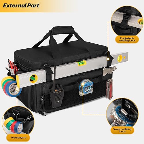 Miniatura 4 de Bolsa de herramientas de 17 pulgadas con 3 bolsas de herramientas, organizador de almacenamiento de herramientas para hombres con parte inferior