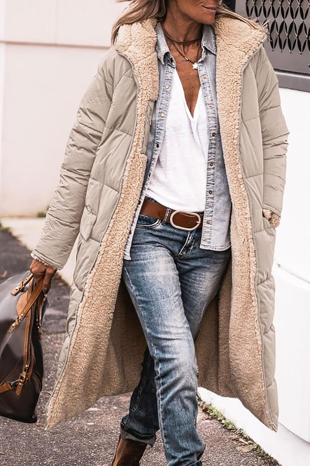 Long Winter Coats for Women Fleece Jacket Sherpa Down Coat Parka Jackets Reversible Oversized Hood Fashion Fall Outfit