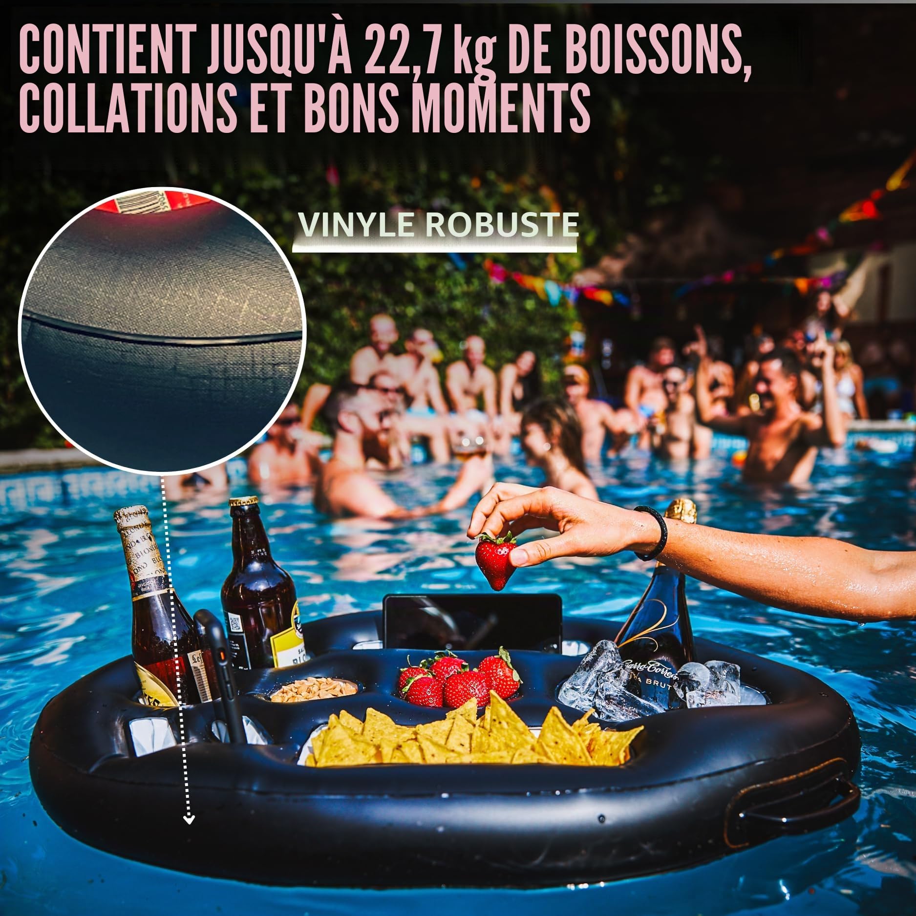 DIVEBLAST: Porte-Boisson Flottant de qualité supérieure pour Piscine et Jacuzzi – Porte-gobelet de Plage et d'extérieur – Barre de Service Amusante, Polyvalente et Portable