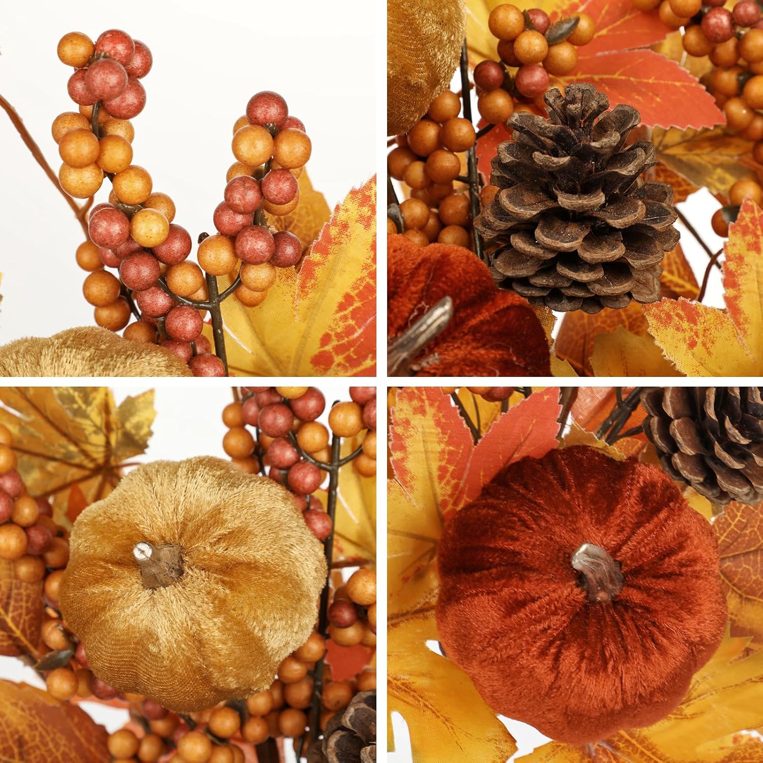 Briful 2Pack 16in Fall Picks and Sprays with Velvet Pumpkins Pinecones Berries Maple Leaves Artificial Fall Floral Branches Stems for Vases Autumn Table Centerpieces Seasonal Home Decor - Image 3
