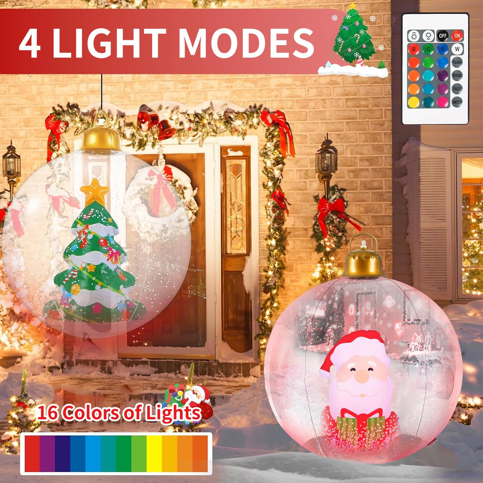 Ornement Noël Gonflable Géant Boule De Noël Gonflable Géante 60cm LORESJOY - Décoration Extérieure Lumineuse PVC Avec Pompe