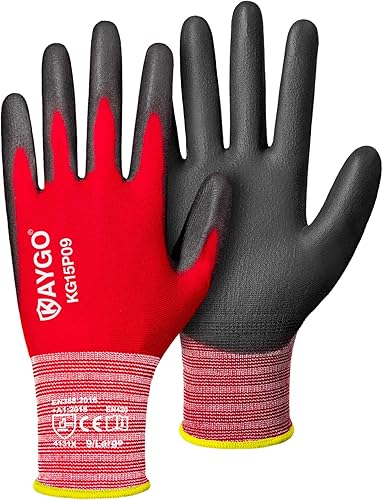 Vista 18 de KAYGO Guantes de trabajo con revestimiento de poliuretano, 12 pares, KG15P, forro de nailon con revestimiento flexible de poliuretano, guantes