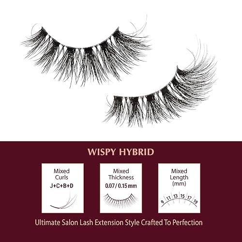 Miniatura 2 de i-ENVY - Pestañas postizas de extensión, pestañas híbridas transparentes invisibles, con aspecto natural, volumen mixto, rizos, pestañas postizas de