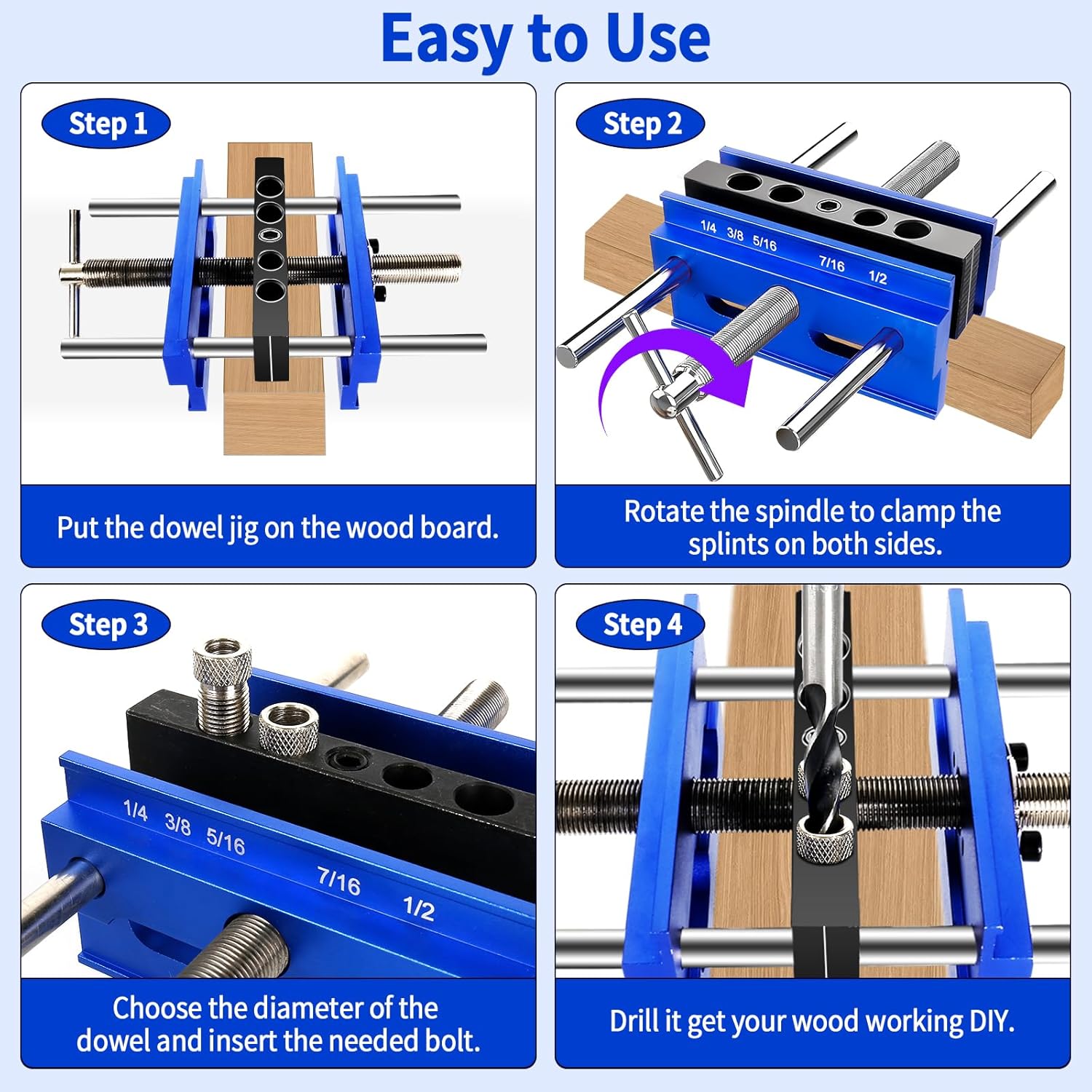 Self Centering Dowel Jig Kit, Drill Jig for Straight Holes Biscuit Joiner Set, Adjustable Drilling Guide Wood Working Tools with 3 Drill and 6 Drill Guide Bushings, Wood Doweling Jig for Woodworking