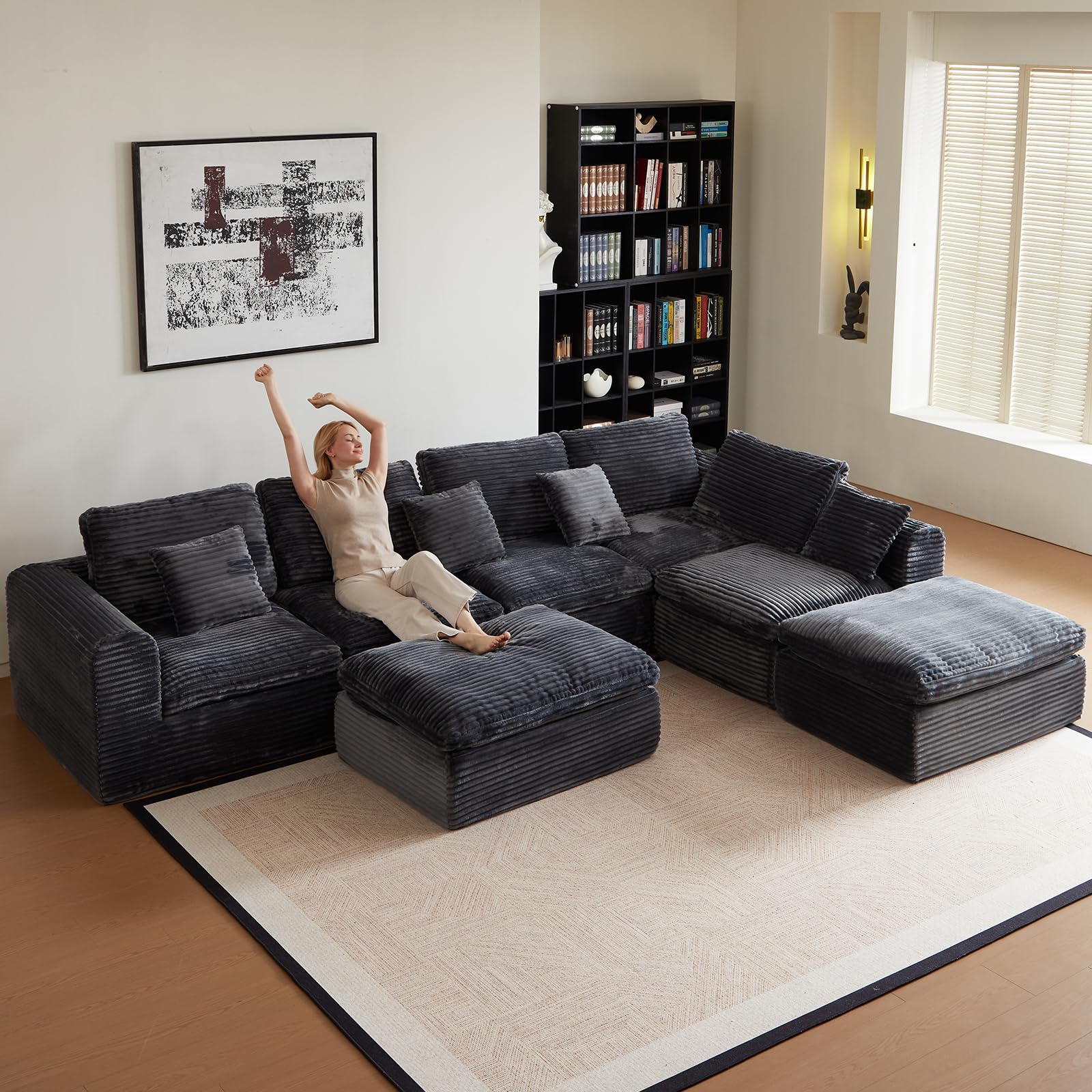 ERORVX 170" Oversized Sectional Couches for Living Room,U-Shaped Boneless Cloud Couch with Deep Seat and Pillows,Compressed Sofa in a Box Suitable for