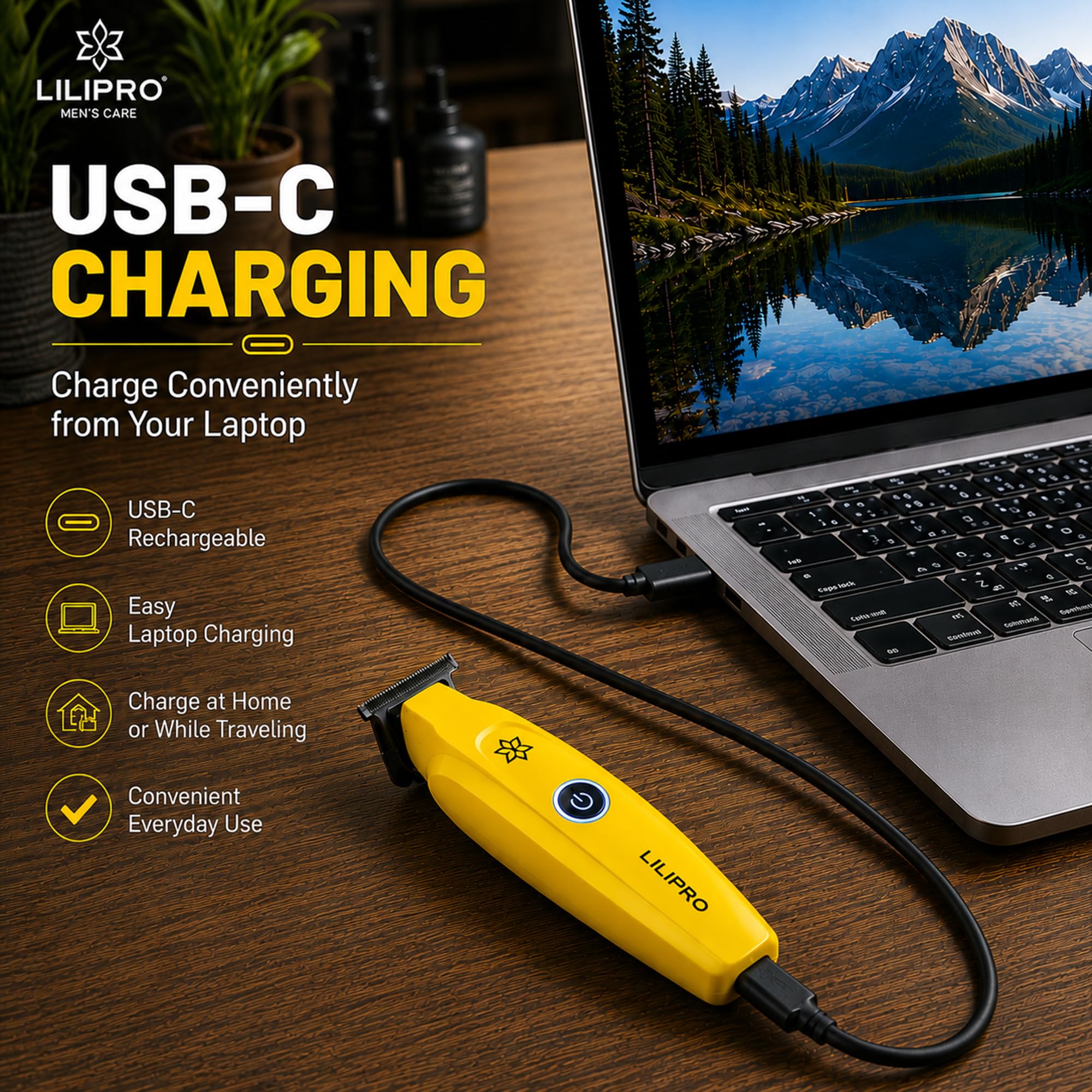 M12 Profi Herren Haarschneider & Barttrimmer | Professional Hair & Beard Trimmer – Zero-Gap DLC-T-Blade, 7500+ RPM, Kabellos, USB-C, 2000 mAh Akku, Leise & Präzise, Für Barber & Zuhause (Gelb)
