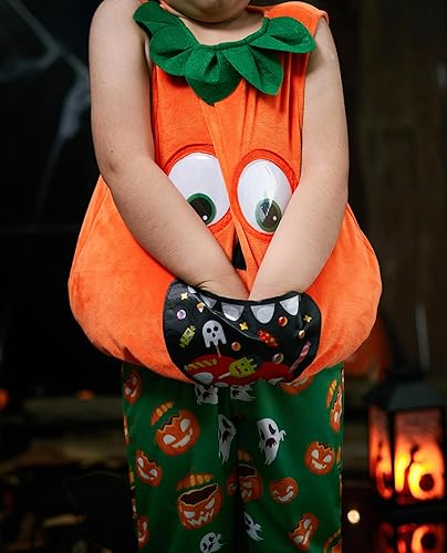 Miniatura 6 de AlecosFun Disfraz de calabaza para niños pequeños, chaleco fantasma con sombrero de bolsillo, pantalones, conjunto de 3 piezas para niños y niñas,