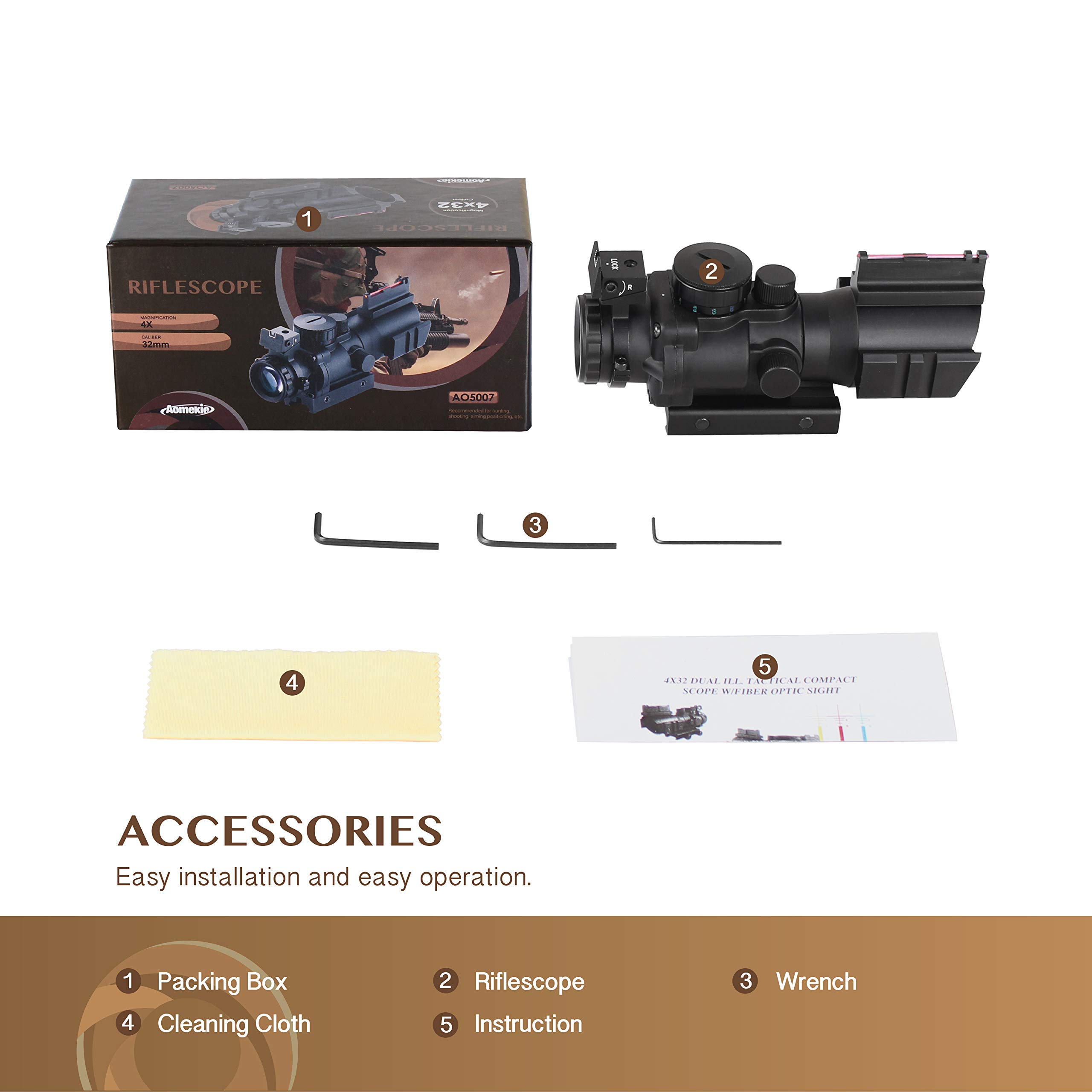 AOMEKIE Zielfernrohr 4x32mm mit Fiberoptic und 11mm/22mm Schiene Airsoft Red Dot Visier Sight Leuchtpunktvisier Rotpunktvisier für Jagd Softair und Armbrust