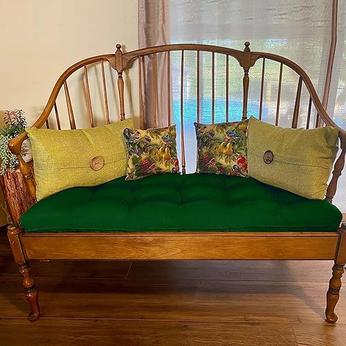 Miniatura 7 de LOVTEX Cojines de banco copetudos para muebles de exterior, 48 x 18 pulgadas, cojines de columpio de patio, color verde, cojines de sofá biplaza