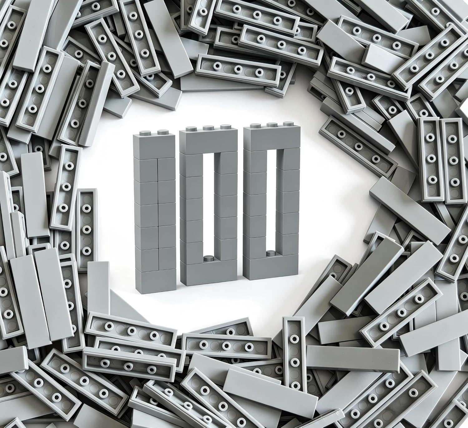 100 Piece 1x4 Tiles Bulk Assortment Pack, Light Gray Tiles Accessories for Building, Compatible with Lego Parts