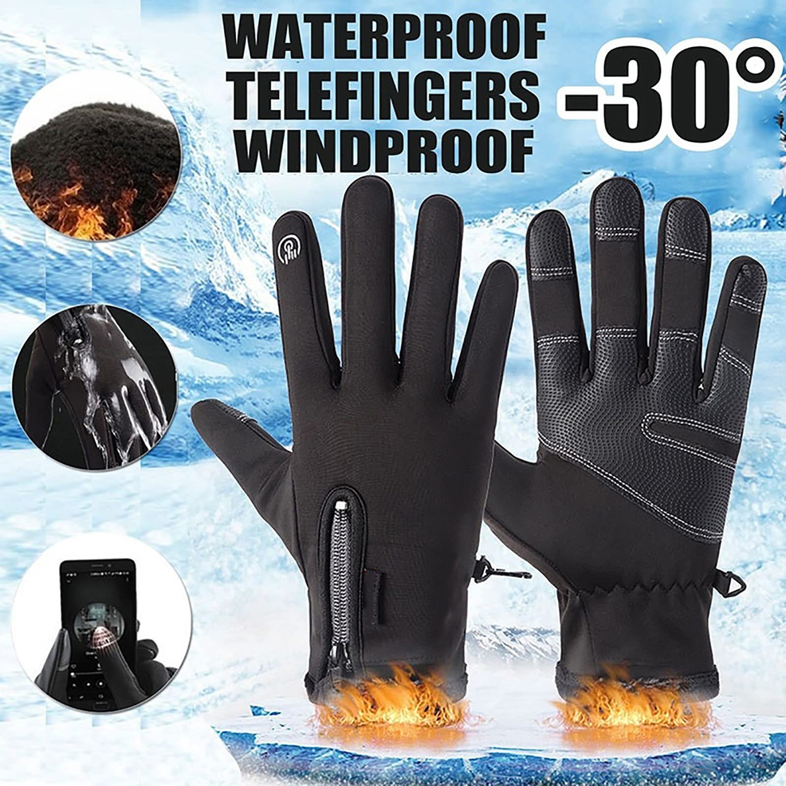 Guanti da Ciclismo Invernali Antivento Guanti da Sport all'Aria Aperta con Touch Screen in Pile Guanti Termici Impermeabili Traspiranti Anti-Shock
