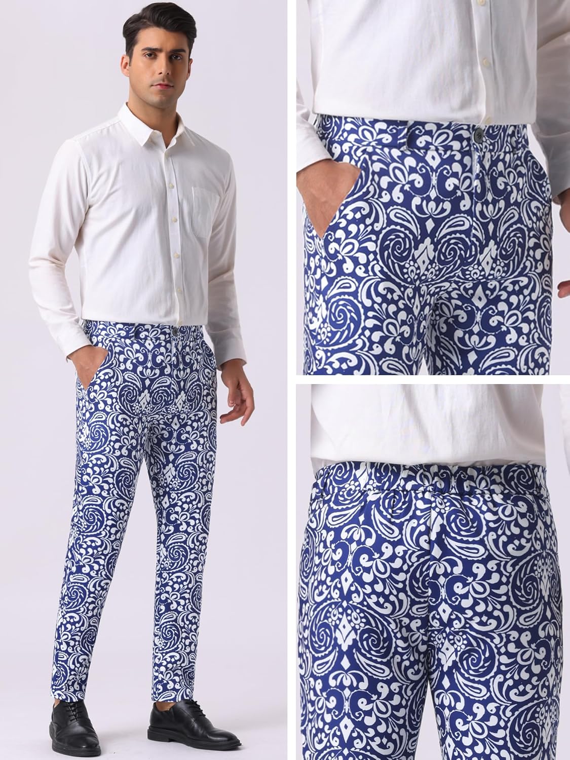 Lars Amadeus Retro Floral Dress Pants for Men's Flat Front Formal Paisley Flower Pattern Trouser - Image 5