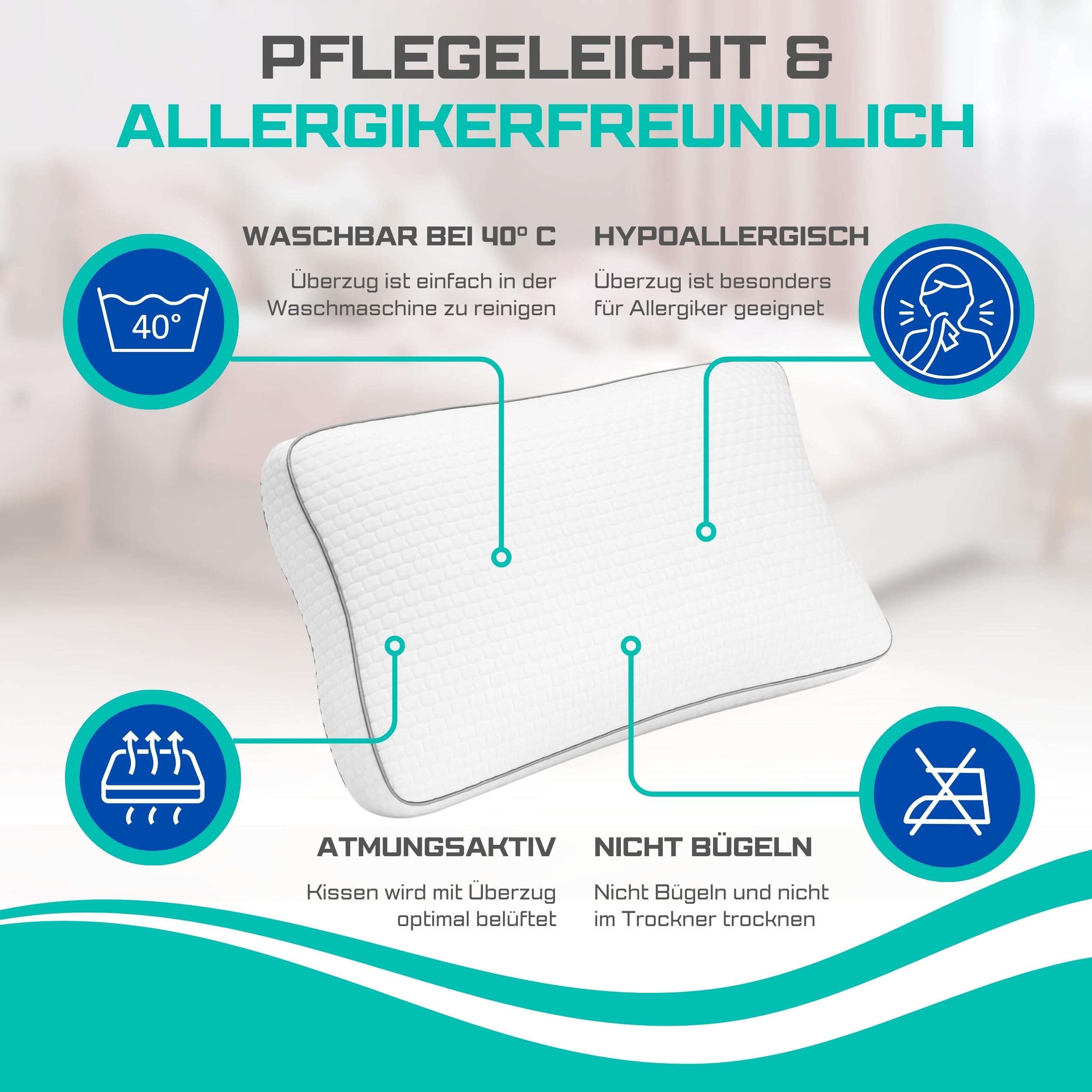 Sleep Good - Seitenschläferkissen mit Memory Foam Füllung - Ergonomisches Kopfkissen - Premium Nackenstützkissen - Orthopädisches Kissen - Bequemes Schlafkissen & Nackenkissen