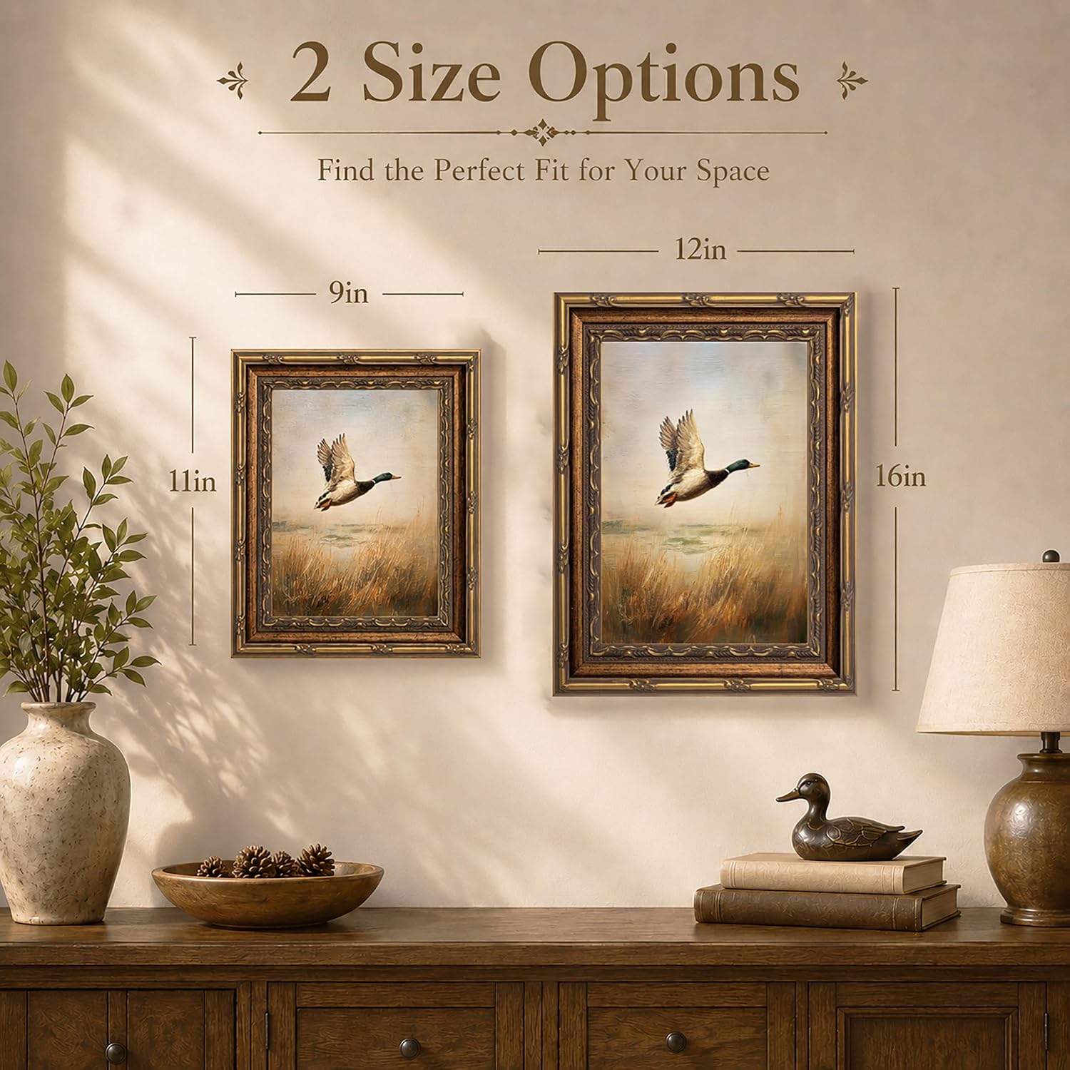 Vintage Gold Framed Flying Mallard Duck Canvas Wall Art 9x11in image 4