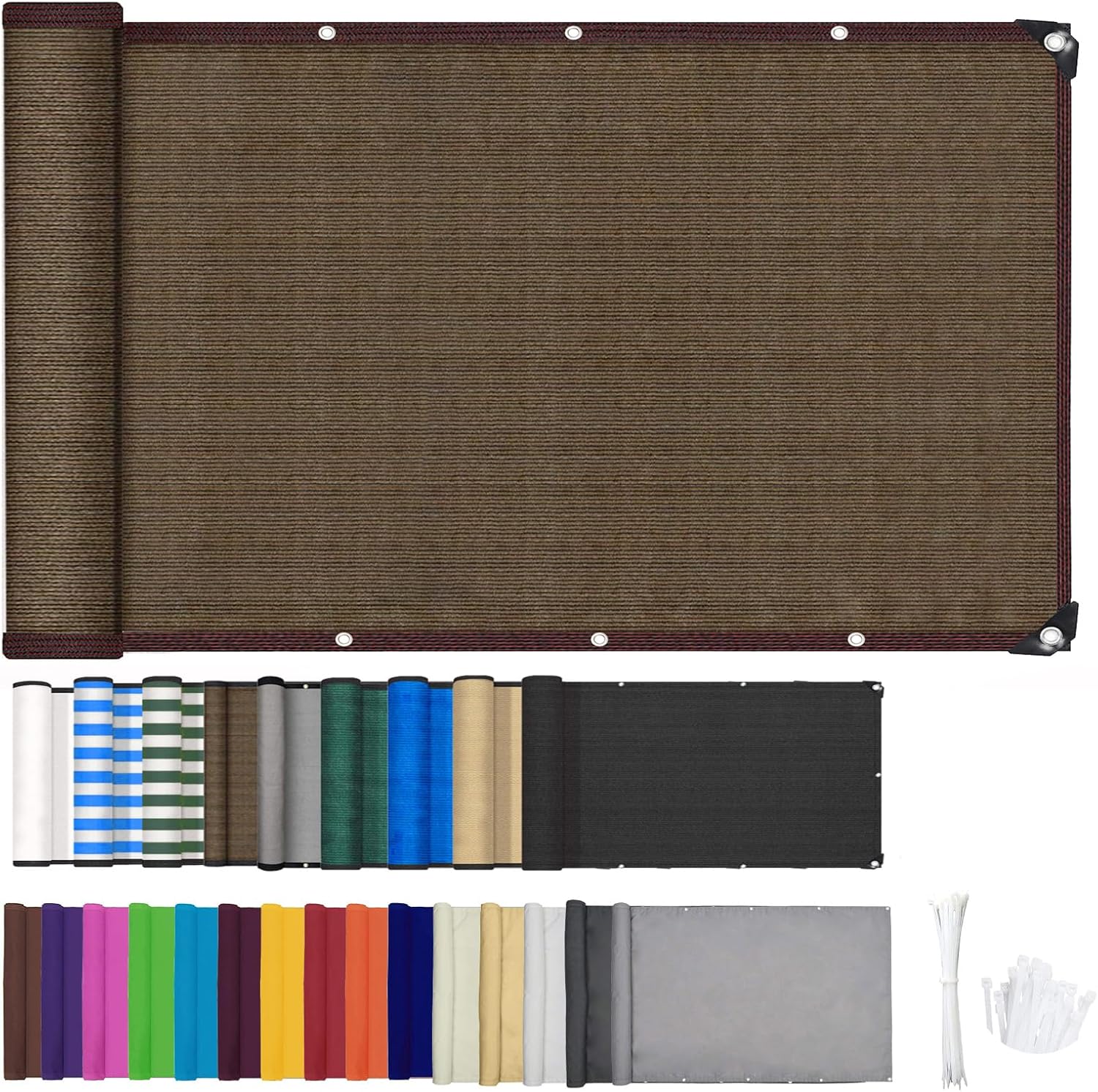 Balcony Privacy Screen Wind and UV Protection Balcony Screening for Deck, Backyard, Patio, Balcony, Includes Cable Ties 8 Days Delivered 9 Colors 48 Sizes(Brown,19.7"x133.8")