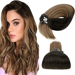 LaaVoo Extension Capelli Cheratina Remy U Tips Human Hair Extension Balayage Capelli Keratin Lisci Capelli Veri Marrone Scuro a Marrone Medio e Biondo Cenere 50G/50S 16 Pollici/40cm