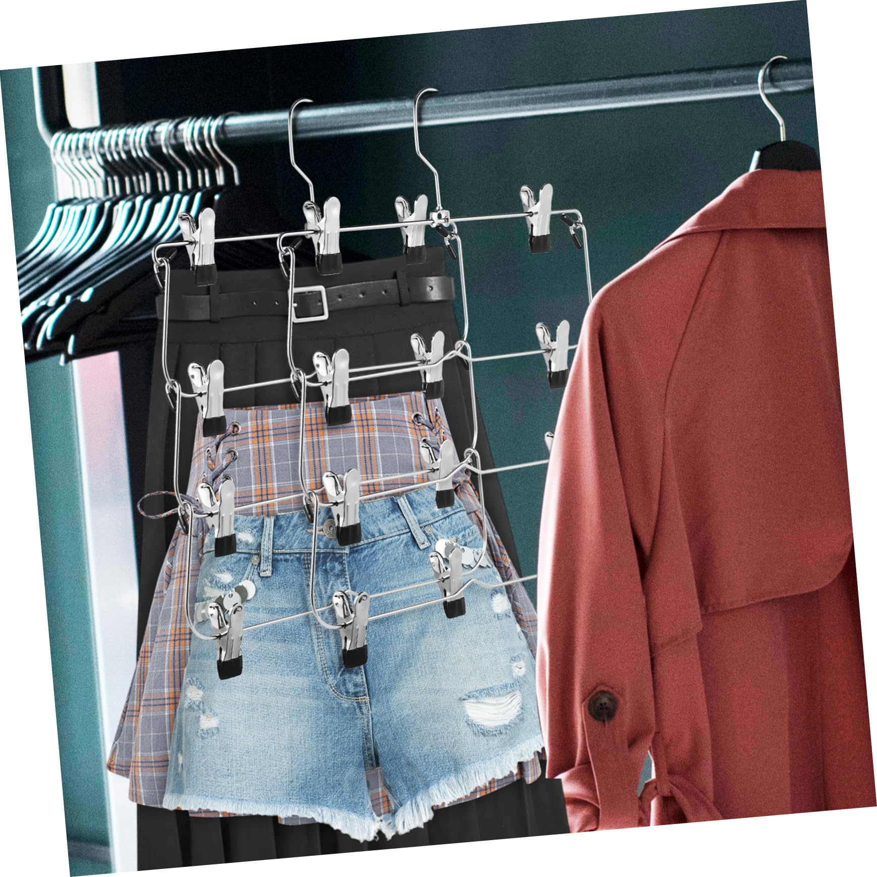 Hohopeti Grucce per Gonne con Clip Multistrato Grucce per Pantaloni in Metallo Salvaspazio Organizzatori per Armadi Resistenti