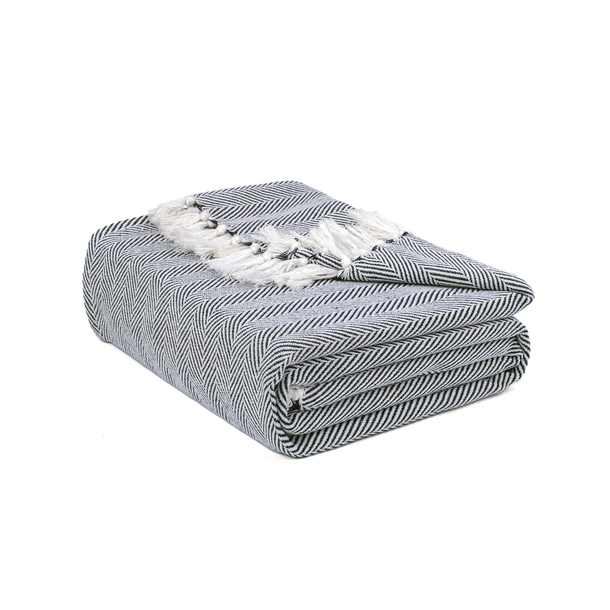 Ehc Grey Herringbone Throw, Handwoven Cotton Throws For Sofas Bed Sofa Settee Couch Reversible Bed Cover Over Blanket, Single 127 X 152 Cm,