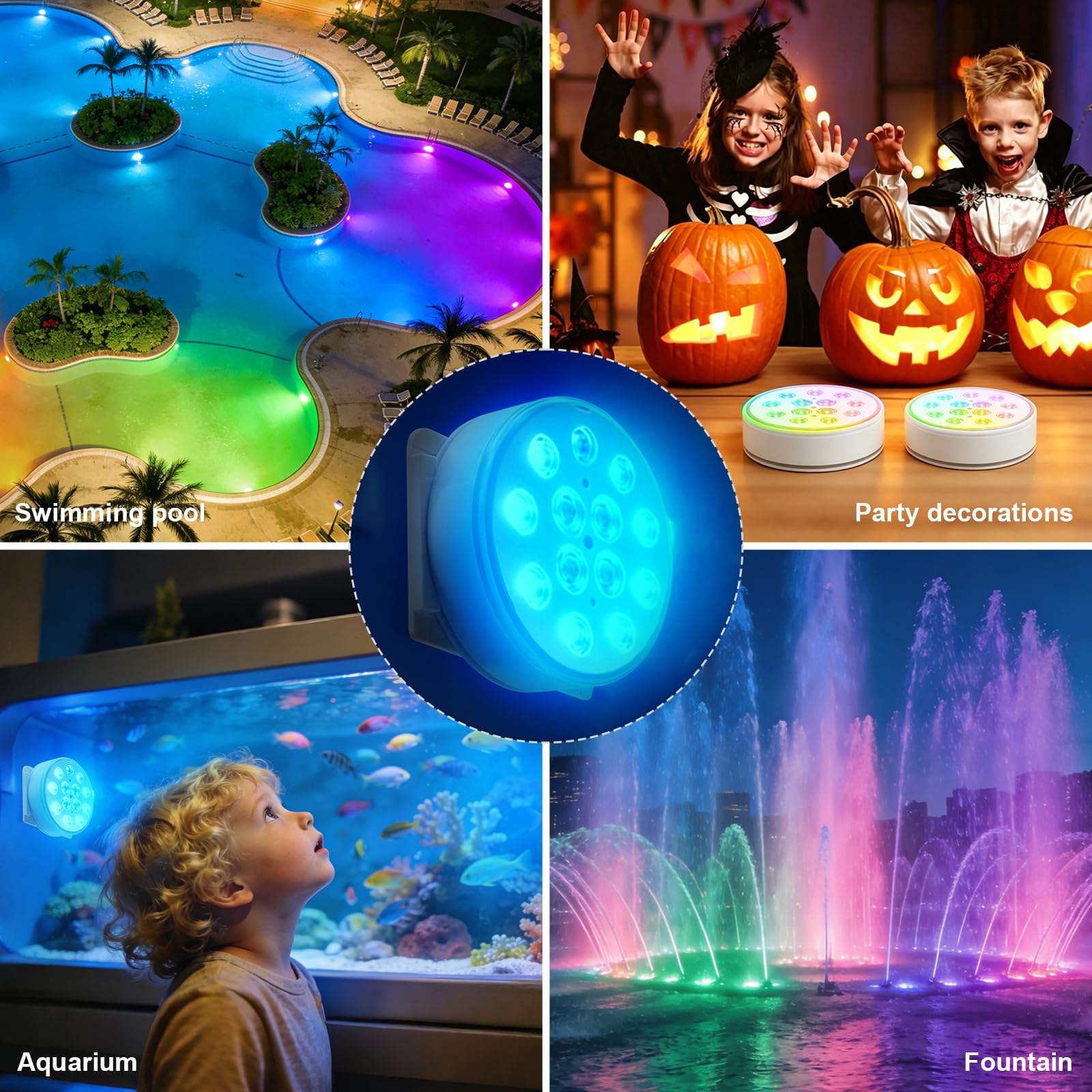 Luci Piscina Sommergibili LED IP68 16 Colori Ricaricabile USB 4 Pezzi