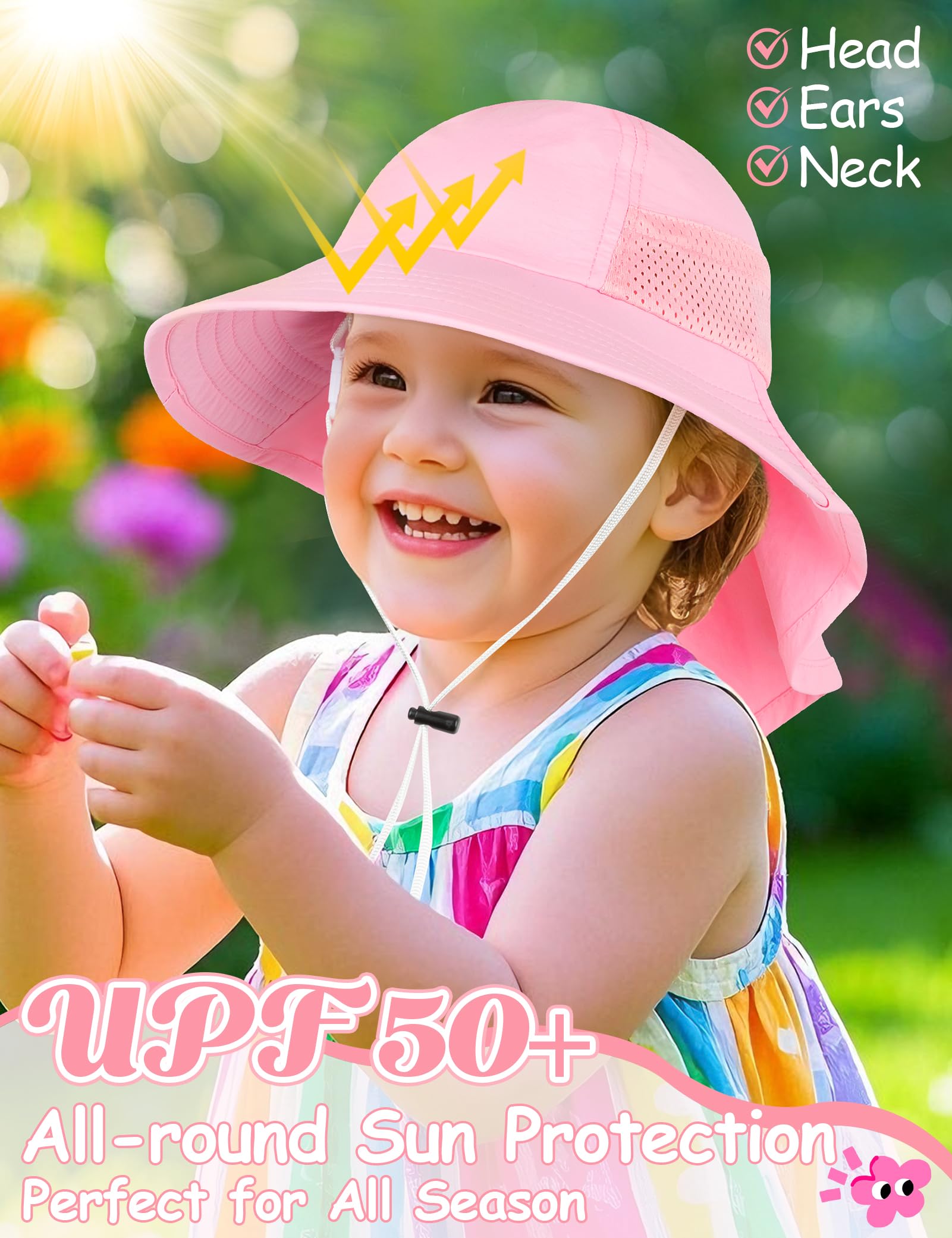 Becellen Kapelusz przeciwsłoneczny dla dzieci, ochrona przed promieniowaniem UV 50+, letnia czapka z ochroną karku, szerokie rondo, letnia czapka na plażę, dla małych dzieci, chłopców i dziewczynek