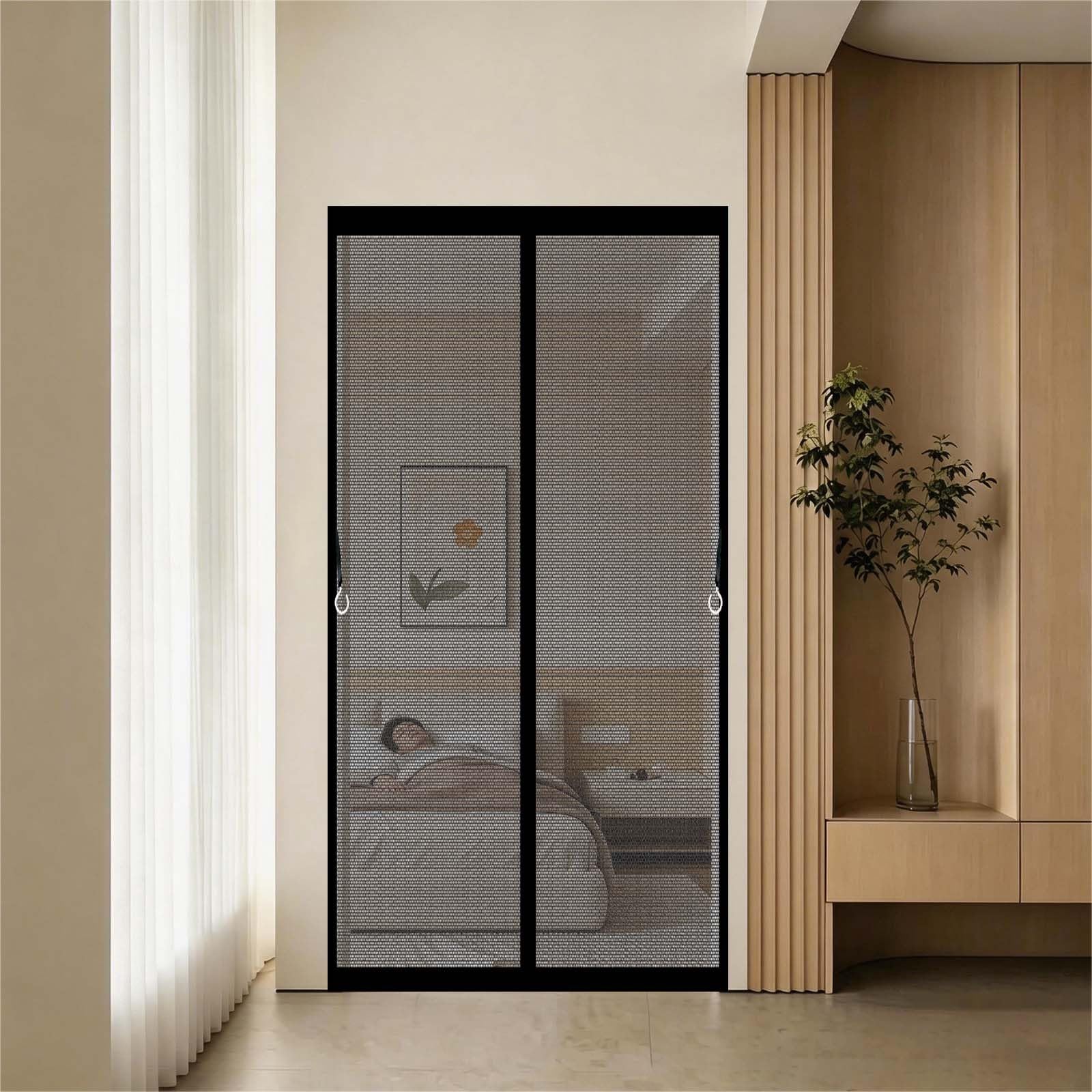 Guoyfen Black Fly Screen Door 138 X 193 Cm With Powerful Magnets And Full Frame Magic Tape, Hands Free Closing Magnetic Door Screen Fly Curtains For Doors For Bedroom, Sliding,