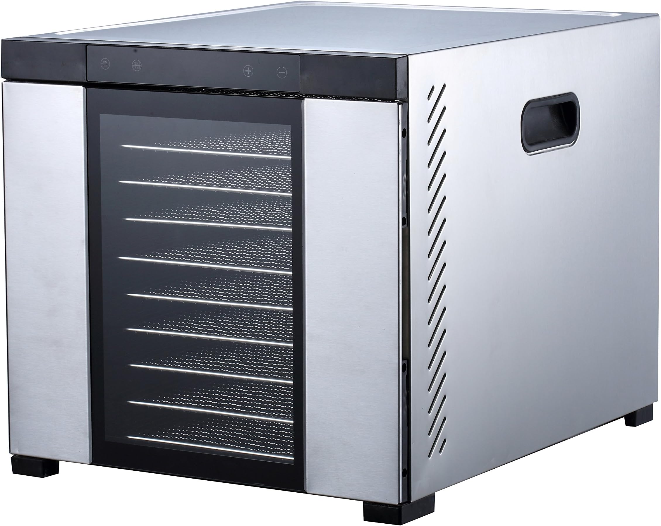 Samson "Silent" 10 Tray Stainless Steel Dehydrator with Glass Door and Digital Timer and Temperature Control for Fruit, Vegetables, Beef Jerky, Herbs, Dog Treats, Fruit Leathers and More